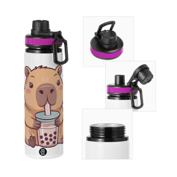 Capybara Bubble Tea, Μεταλλικό παγούρι νερού με καπάκι ασφαλείας, αλουμινίου 850ml