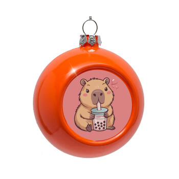Capybara Bubble Tea, Στολίδι Χριστουγεννιάτικη μπάλα δένδρου Πορτοκαλί 8cm