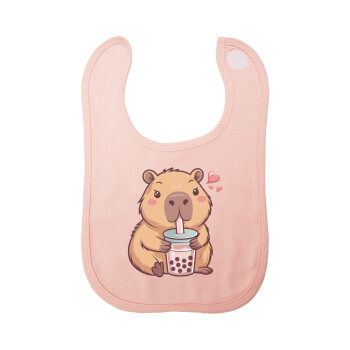 Capybara Bubble Tea, Σαλιάρα με Σκρατς ΡΟΖ 100% Organic Cotton (0-18 months)
