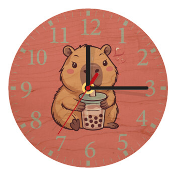Capybara Bubble Tea, Ρολόι τοίχου ξύλινο plywood (20cm)
