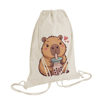 Capybara Bubble Tea, Τσάντα πλάτης πουγκί GYMBAG natural (28x40cm)