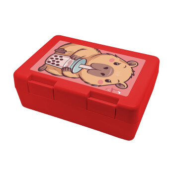 Capybara Bubble Tea, Children's cookie container RED 185x128x65mm (BPA free plastic)