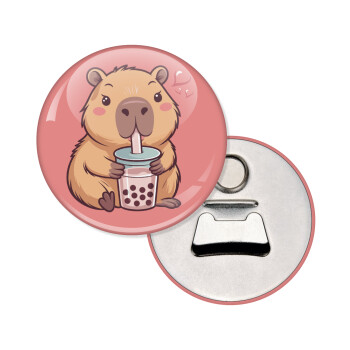 Capybara Bubble Tea, Μαγνητάκι και ανοιχτήρι μπύρας στρογγυλό διάστασης 5,9cm