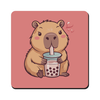 Capybara Bubble Tea, Τετράγωνο μαγνητάκι ξύλινο 9x9cm
