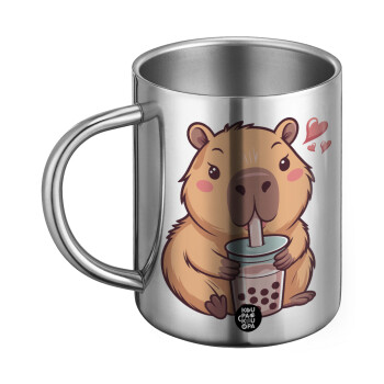Capybara Bubble Tea, Ανοξείδωτη Μεταλλική Κούπα 450ml - Διπλού Τοιχώματος