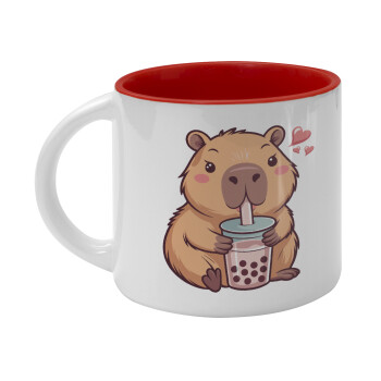 Capybara Bubble Tea, Κούπα κεραμική 400ml Λευκή/Κόκκινη