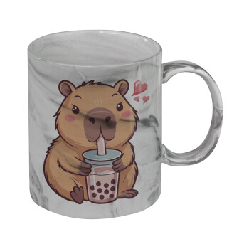 Capybara Bubble Tea, Κούπα κεραμική, marble style (μάρμαρο), 330ml