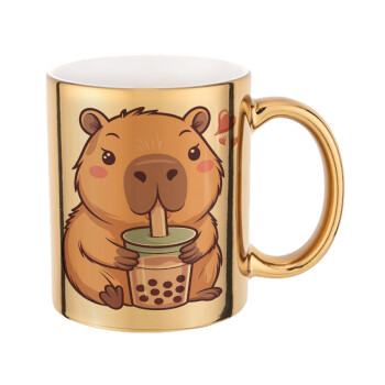 Capybara Bubble Tea, Mug ceramic, gold mirror, 330ml