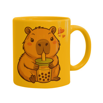 Capybara Bubble Tea, Κούπα, κεραμική κίτρινη, 330ml