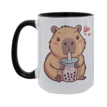 Capybara Bubble Tea, Κούπα Mega 15oz, κεραμική Μαύρη, 450ml