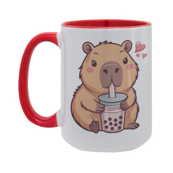 Capybara Bubble Tea, Κούπα Mega 15oz, κεραμική Κόκκινη, 450ml
