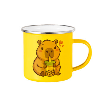 Capybara Bubble Tea, Yellow Enamel Metallic Cup 360ml