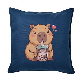 Capybara Bubble Tea, Μαξιλάρι καναπέ Μπλε 100% βαμβάκι, περιέχεται το γέμισμα (50x50cm)