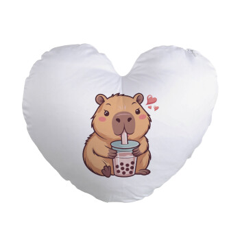 Capybara Bubble Tea, Μαξιλάρι καναπέ καρδιά 40x40cm περιέχεται το  γέμισμα