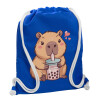 Backpack pouch GYMBAG Blue, with pocket (40x48cm) & thick cords
