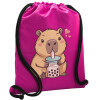 Backpack pouch GYMBAG Fuchsia, with pocket (40x48cm) & thick cords