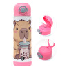 Children's hot water bottle, stainless steel, with safety straw, PINK (500ml)
