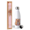 Easter Set, metallic stainless steel water bottle (750ml) & scented flat Easter candle (30cm) (PINK)