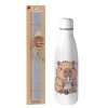 Easter Set, metallic stainless thermos bottle (500ml) & scented flat Easter candle (30cm) (GRAY)