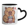 Mug heart black handle, ceramic, 330ml