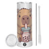 Tumbler stainless steel 600ml, with metal straw & cleaning brush