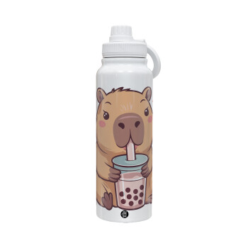 Capybara Bubble Tea, 1L Stainless Steel Thermal Bottle with Phone Holder & Double Wall Insulation