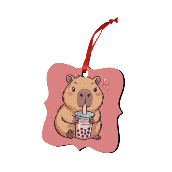 Capybara Bubble Tea, Στολίδι Χριστουγεννιάτικο στολίδι polygon ξύλινο 7.5cm