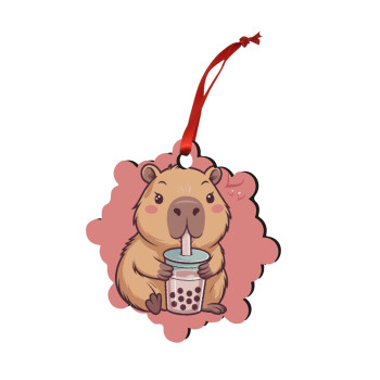 Capybara Bubble Tea, Στολίδι Χριστουγεννιάτικο στολίδι snowflake ξύλινο 7.5cm