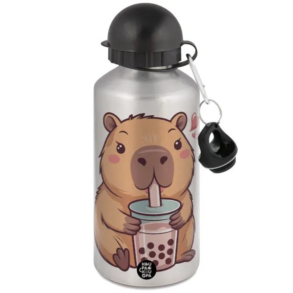 Capybara Bubble Tea — Metallic water jug, Silver, aluminum 500ml