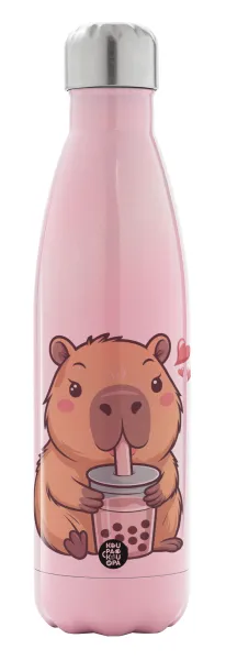 Capybara Bubble Tea — Μεταλλικό παγούρι θερμός Ροζ Ιριδίζον (Stainless steel), διπλού τοιχώματος, 500ml