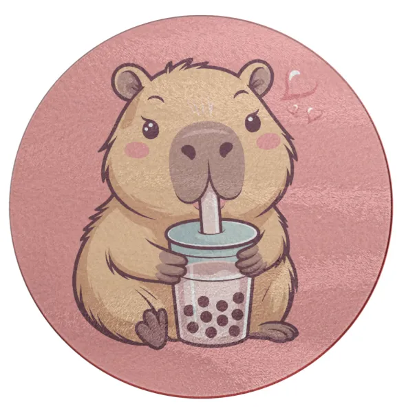 Capybara Bubble Tea — Επιφάνεια κοπής γυάλινη στρογγυλή (30cm)