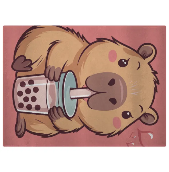 Capybara Bubble Tea — Επιφάνεια κοπής γυάλινη (38x28cm)