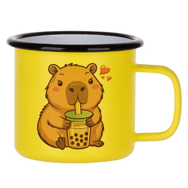 Capybara Bubble Tea — Κούπα Μεταλλική εμαγιέ ΜΑΤ Κίτρινη 360ml