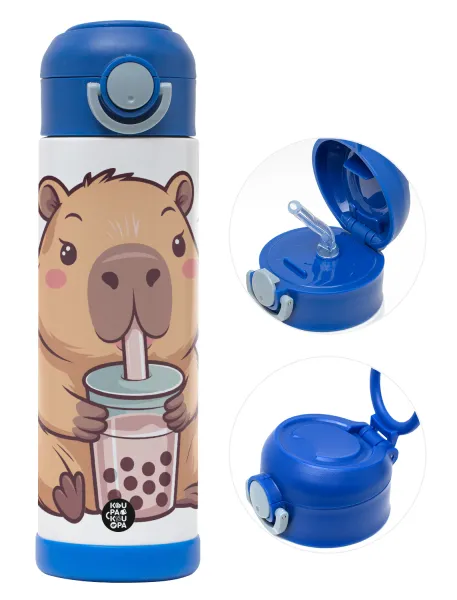 Capybara Bubble Tea — Παιδικό παγούρι θερμό, ανοξείδωτο, με καλαμάκι ασφαλείας, ΜΠΛΕ (500ml)