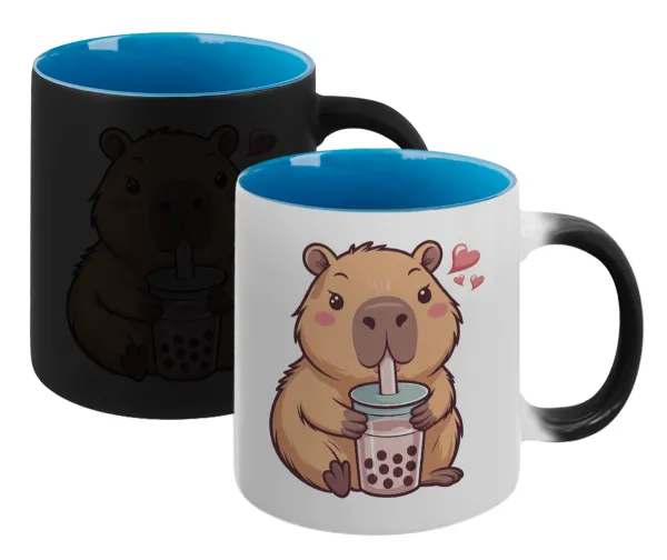 Capybara Bubble Tea — Magic mug with blue interior, ceramic, 330ml, changes colour with hot drinks