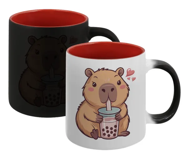 Capybara Bubble Tea — Κούπα Μαγική εσωτερικό κόκκινο, κεραμική, 330ml που αλλάζει χρώμα με το ζεστό ρόφημα