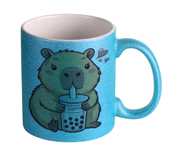 Capybara Bubble Tea — Κούπα Σιέλ Glitter που γυαλίζει, κεραμική, 330ml