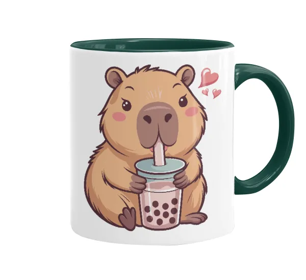 Capybara Bubble Tea — Mug colored green, ceramic, 330ml