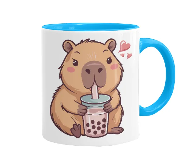 Capybara Bubble Tea — Κούπα χρωματιστή γαλάζια, κεραμική, 330ml