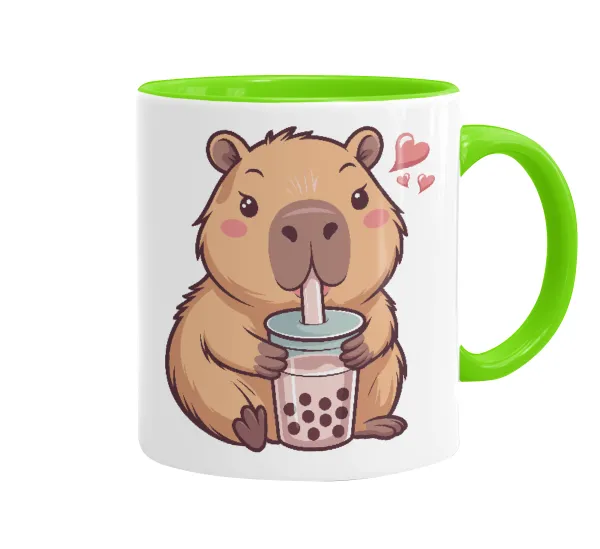 Capybara Bubble Tea — Κούπα χρωματιστή βεραμάν, κεραμική, 330ml