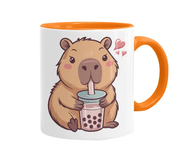 Capybara Bubble Tea — Κούπα χρωματιστή πορτοκαλί, κεραμική, 330ml