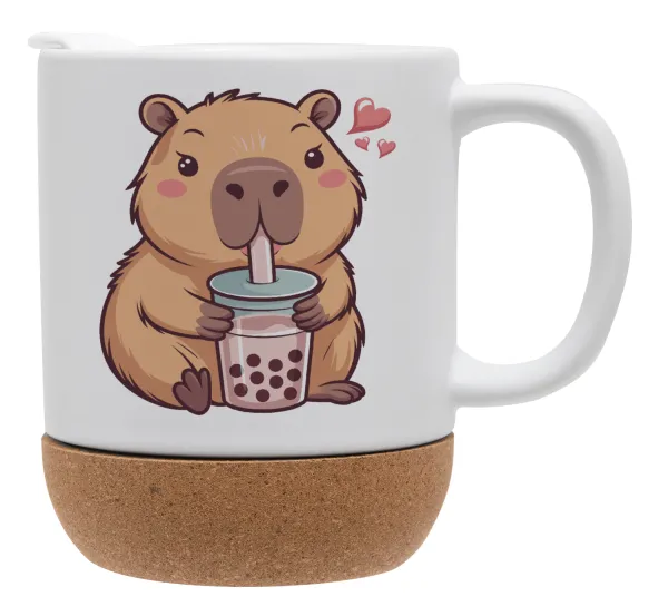 Capybara Bubble Tea — Κούπα, κεραμική με βάση φελού και καπάκι (ΜΑΤ), 330ml