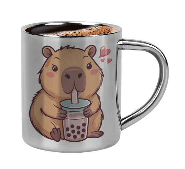 Capybara Bubble Tea — Double-wall metal cup for espresso (220ml)