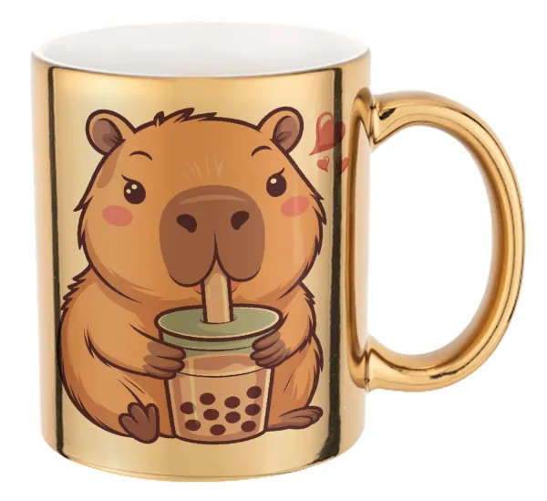 Capybara Bubble Tea — Κούπα κεραμική, χρυσή καθρέπτης, 330ml