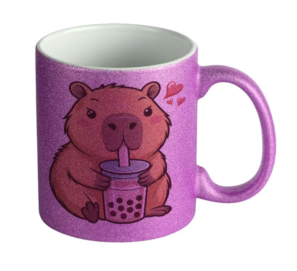 Capybara Bubble Tea — Κούπα Μωβ Glitter που γυαλίζει, κεραμική, 330ml