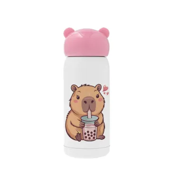 Capybara Bubble Tea, Ροζ ανοξείδωτο παγούρι θερμό (Stainless steel), 320ml