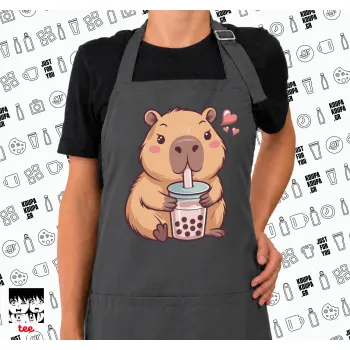 Capybara Bubble Tea, Ποδιά μακριά Σεφ ολόσωμη με τσέπες GREY (ΕΝΗΛΙΚΩΝ)