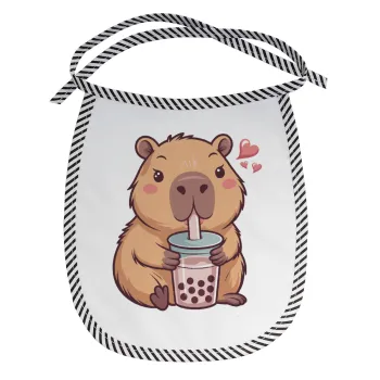 Capybara Bubble Tea, Σαλιάρα μωρού αλέκιαστη με κορδόνι Μαύρη