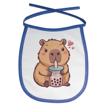 Capybara Bubble Tea, Σαλιάρα μωρού αλέκιαστη με κορδόνι Μπλε