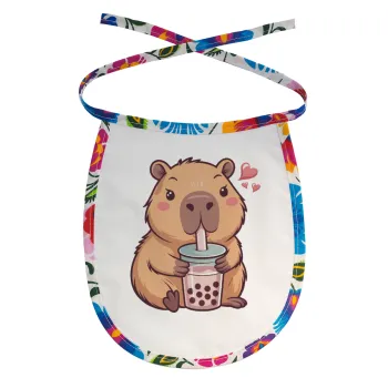 Capybara Bubble Tea, Σαλιάρα μωρού αλέκιαστη με κορδόνι Χρωματιστή